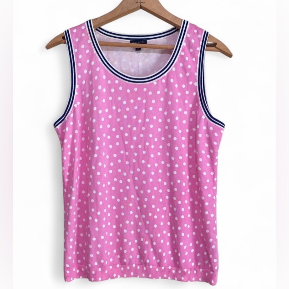 Talbots Knit Sweater Pink Polka Dot Shirt Top womens size Medium Sleeveless